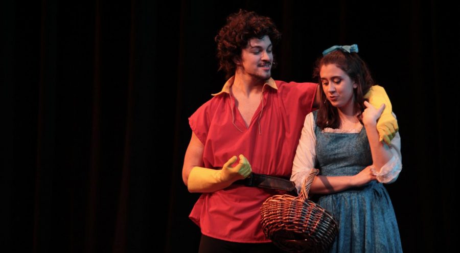 Gavin Cochran and Kayli Lightner playing Gaston and Belle at a dress rehearsal.