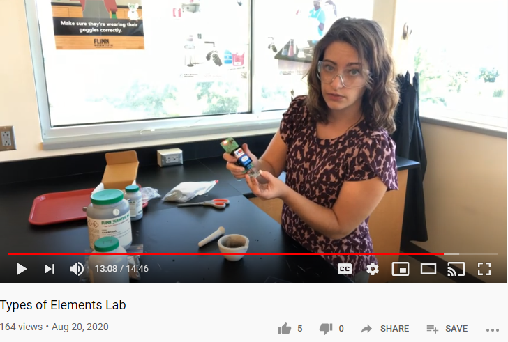 Screenshot of Hannah Nandors youtube video Types of Elements Lab