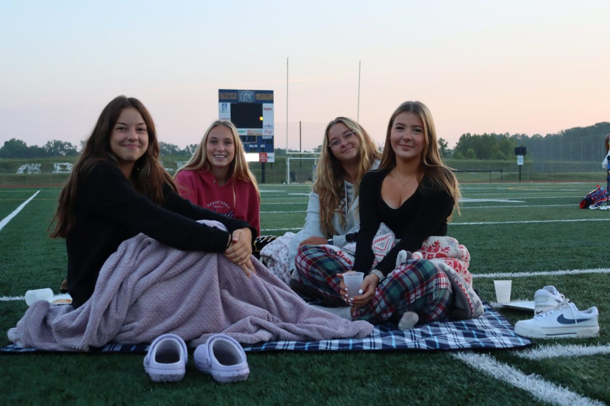 Seniors Lorie Arnold, Abby Dupree, Jasmine Thomure and Evie Pemberton pose for picture. Seniors participated in a Senior Sunrise on the first day of school.