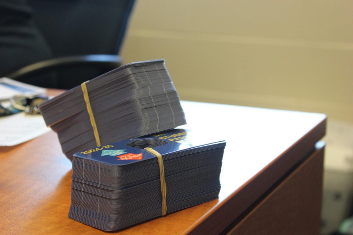 Stack of Parking Passes on Ms. Hannah Hanneken's desk