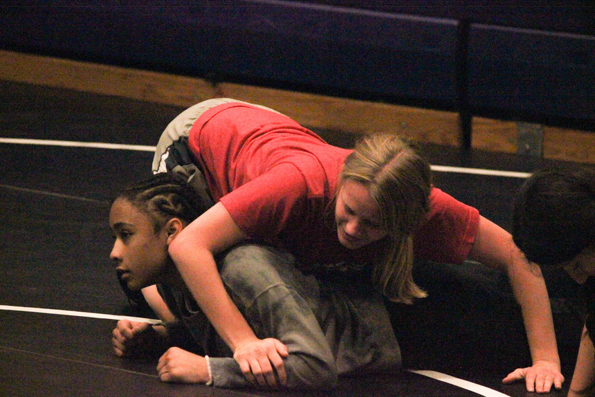 Arabelle McDonald (12, above) practices with Reagynn Childs (10, below)