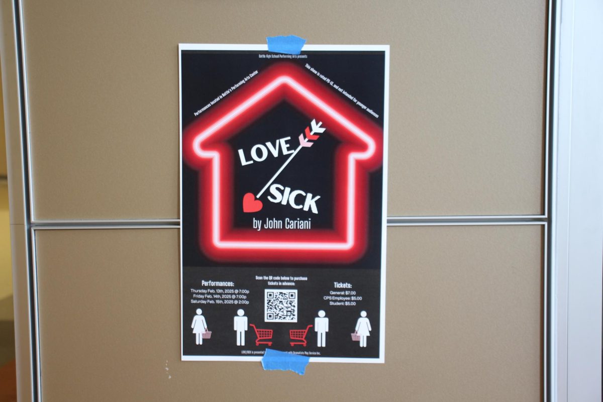 Poster for Love/Sick hanging outside of the guidance office.