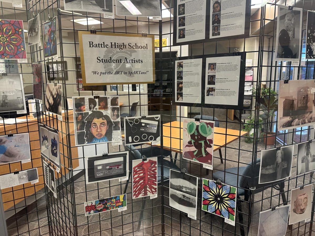 Art displayed in the guidance office for the BHM pop up showcase